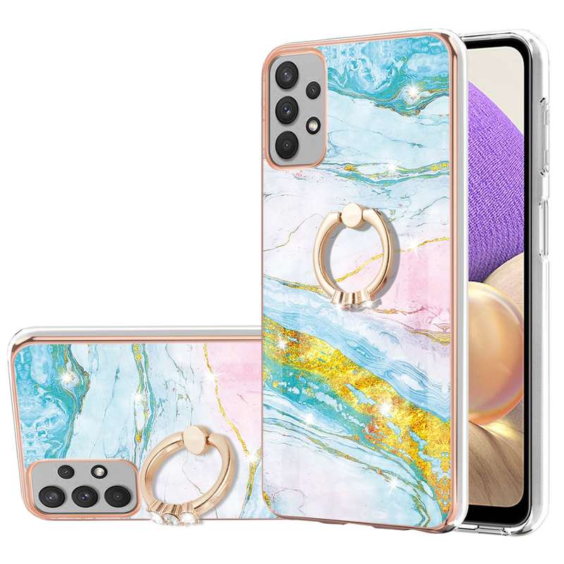 Samsung Galaxy A53 5G Electroplating Marble IMD TPU Phone Case with Ring Holder(Purple 002)