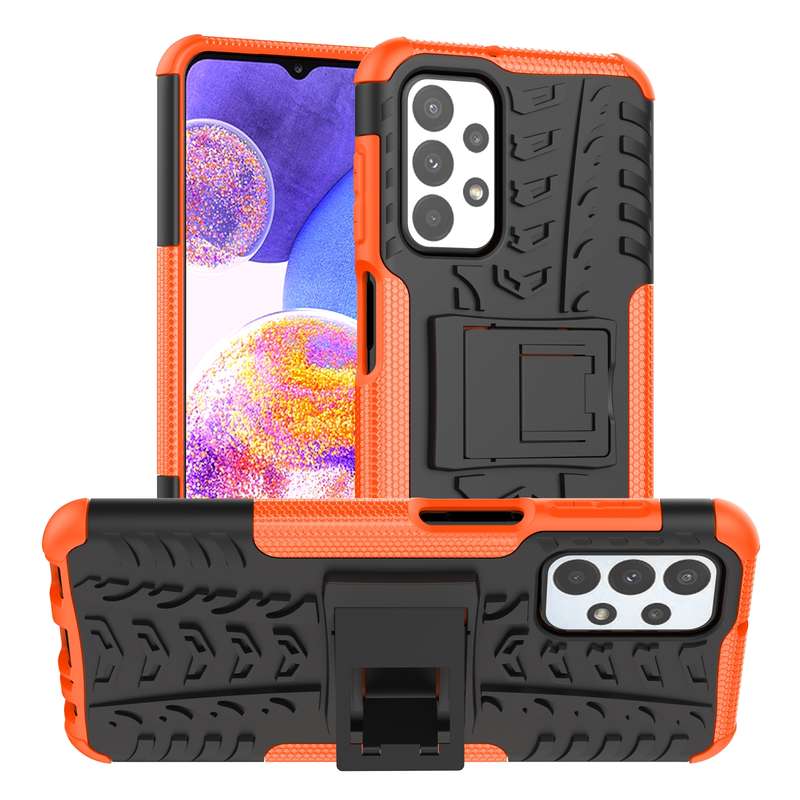 For Samsung Galaxy A23 Tire Texture Shockproof TPU+PC Phone Case with Holder(Blue)