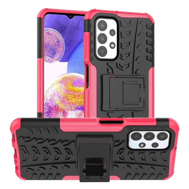 For Samsung Galaxy A23 Tire Texture Shockproof TPU+PC Phone Case with Holder(Blue)