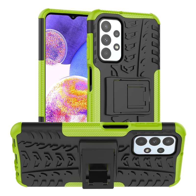 For Samsung Galaxy A23 Tire Texture Shockproof TPU+PC Phone Case with Holder(Blue)