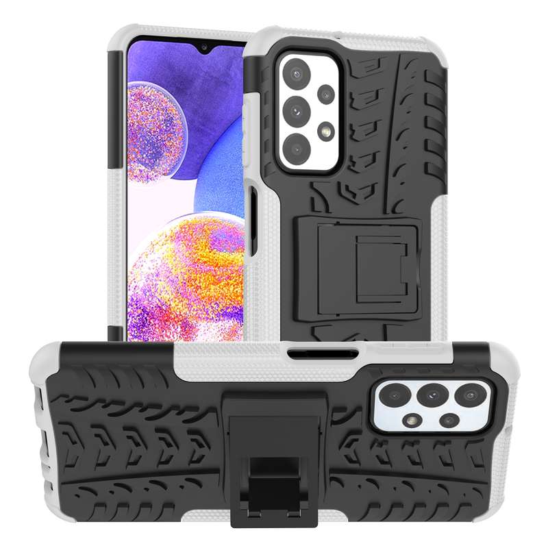 For Samsung Galaxy A23 Tire Texture Shockproof TPU+PC Phone Case with Holder(Blue)