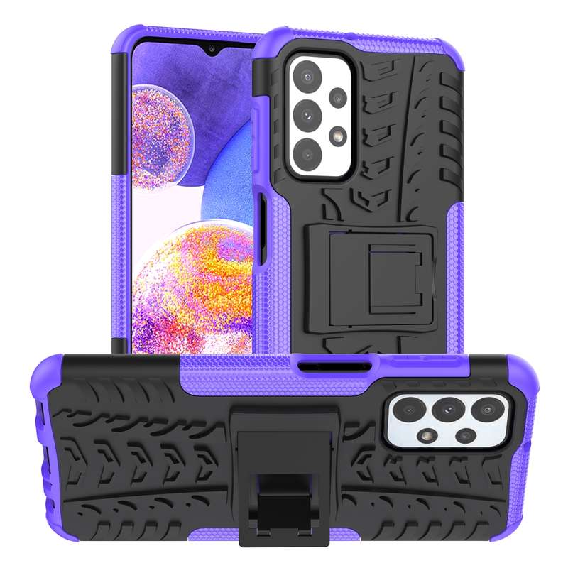 For Samsung Galaxy A23 Tire Texture Shockproof TPU+PC Phone Case with Holder(Blue)