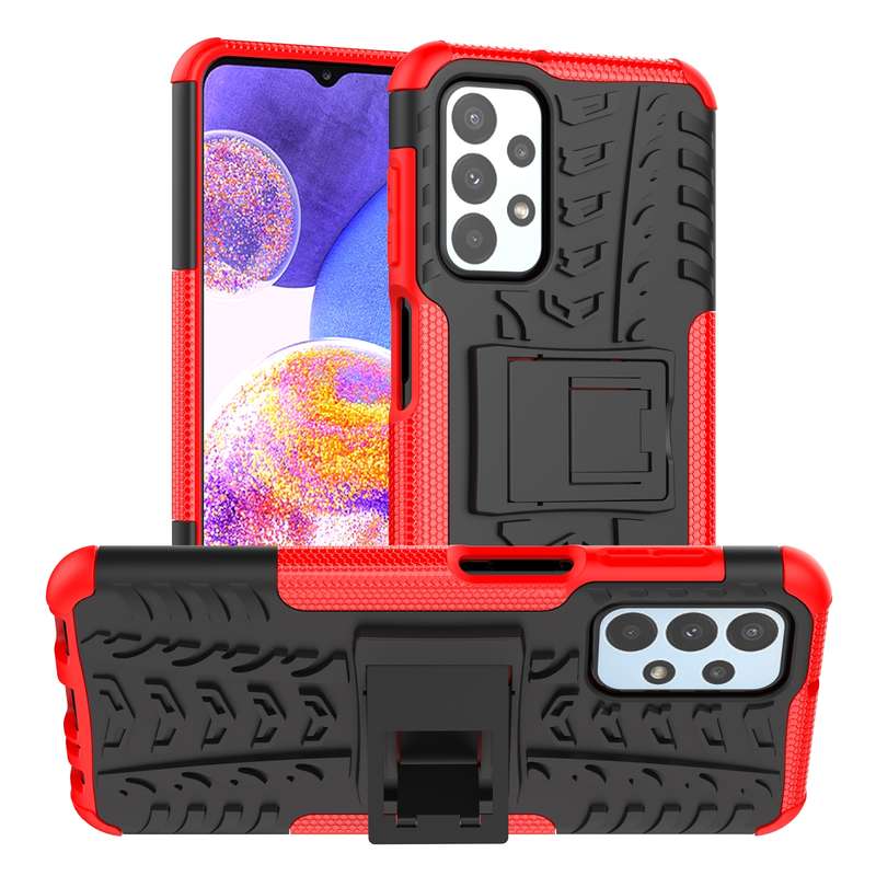 For Samsung Galaxy A23 Tire Texture Shockproof TPU+PC Phone Case with Holder(Blue)