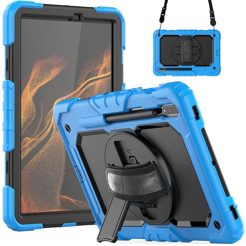 For Samsung Galaxy Tab S8 11 inch SM-X700 Silicone + PC Tablet Case with Shoulder Strap(Orange+Black