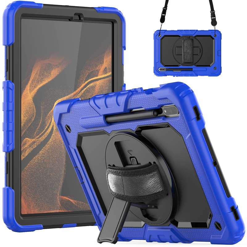 For Samsung Galaxy Tab S8 11 inch SM-X700 Silicone + PC Tablet Case with Shoulder Strap(Orange+Black