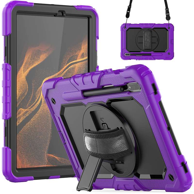For Samsung Galaxy Tab S8 11 inch SM-X700 Silicone + PC Tablet Case with Shoulder Strap(Orange+Black