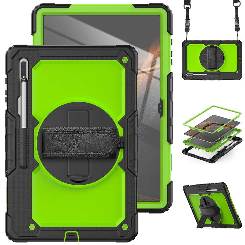 For Samsung Galaxy Tab S8 11 inch SM-X700 Silicone + PC Tablet Case with Shoulder Strap(Orange+Black