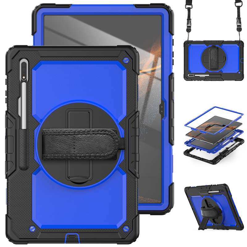 For Samsung Galaxy Tab S8 11 inch SM-X700 Silicone + PC Tablet Case with Shoulder Strap(Orange+Black