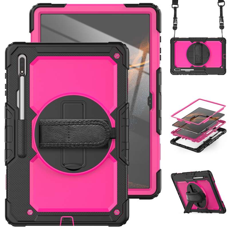 For Samsung Galaxy Tab S8 11 inch SM-X700 Silicone + PC Tablet Case with Shoulder Strap(Orange+Black