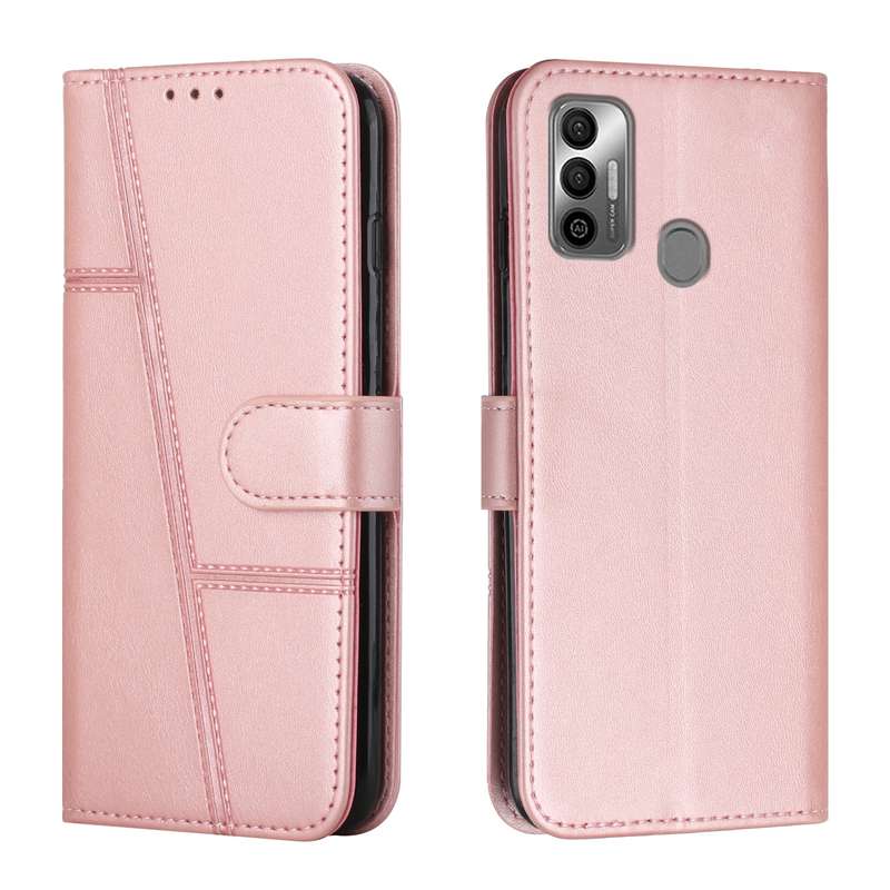 For Tecno Spark 7 / 7T Stitching Calf Texture Buckle Leather Phone Case(Pink)