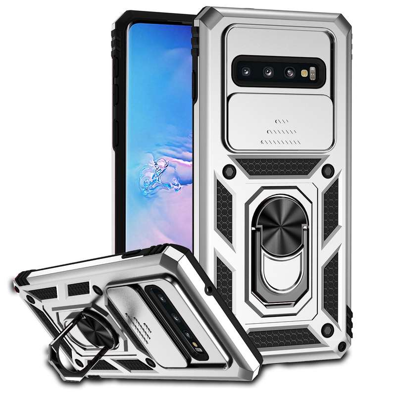 For Samsung Galaxy S10+ Sliding Camshield Holder Phone Case(Dark Green)