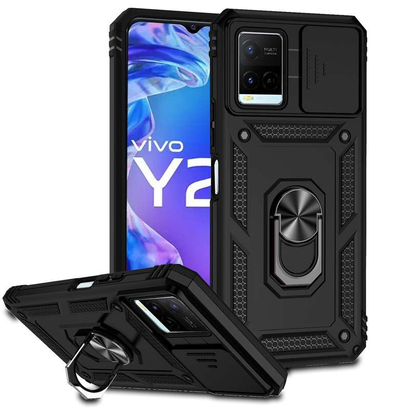 For vivo Y21 Sliding Camshield Holder Phone Case(Red)