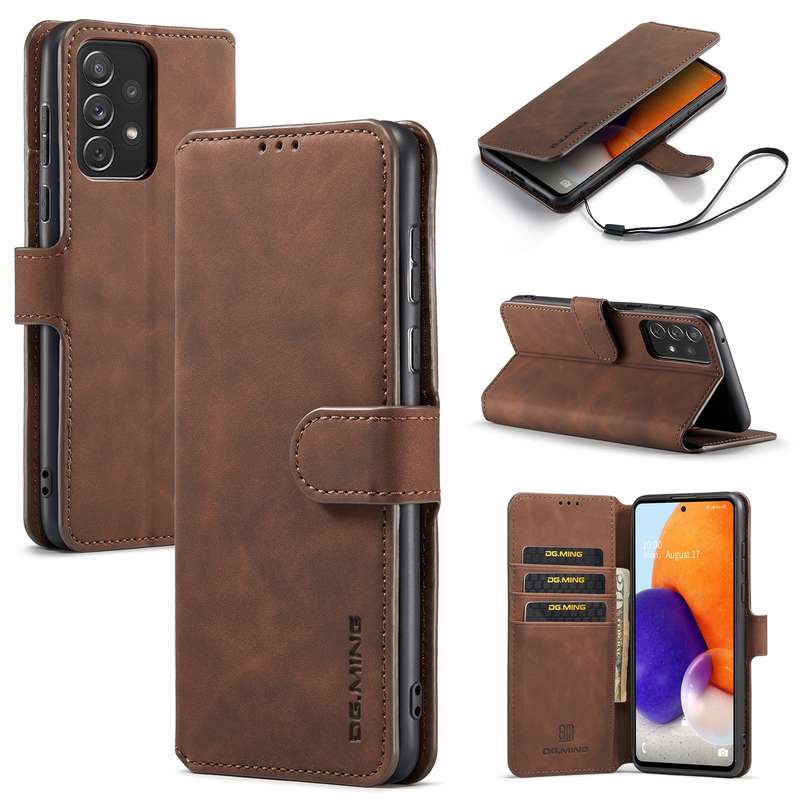 For Samsung Galaxy A73 5G DG.MING Retro Oil Edge Flip Leather Phone Case(Brown)