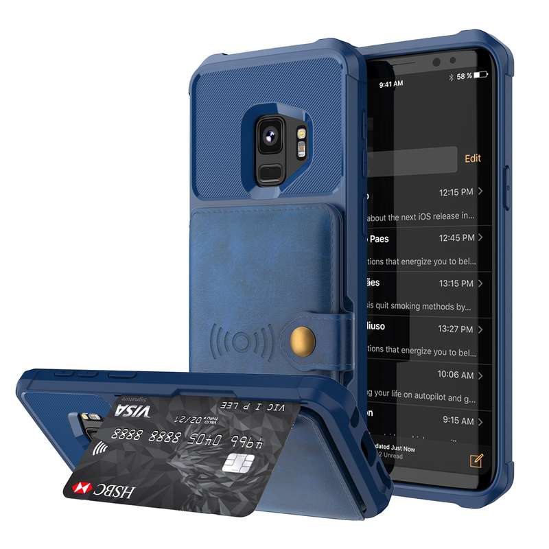 For Samsung Galaxy S9 Magnetic Wallet Card Bag Leather Phone Case(Cyan)