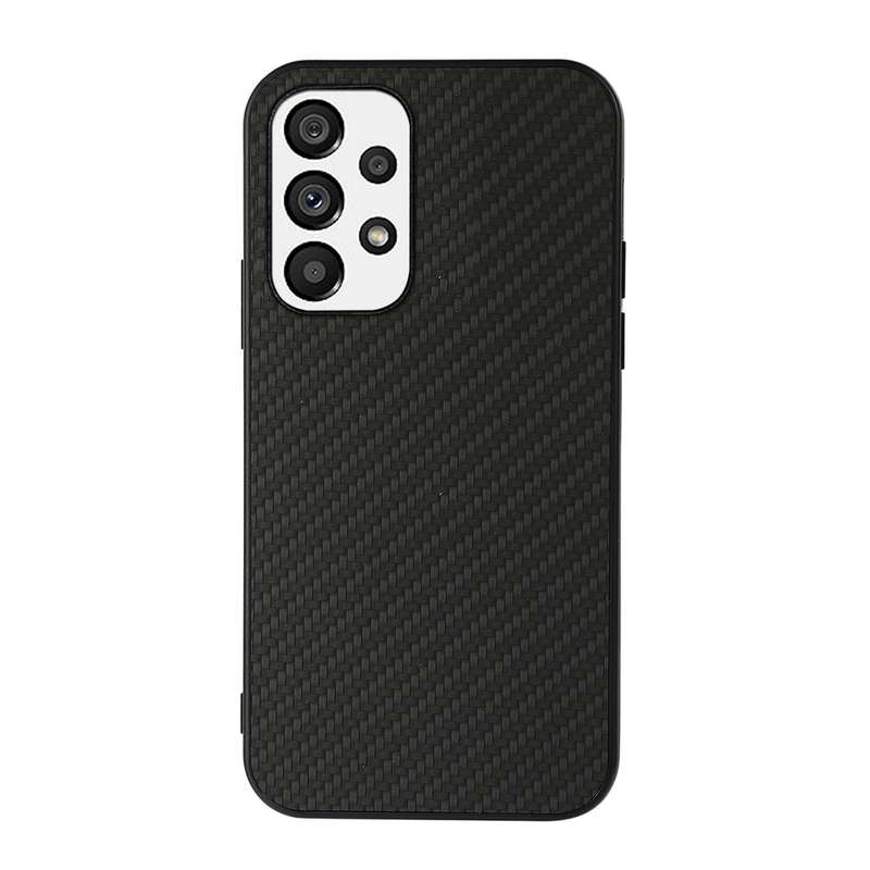 For Samsung Galaxy A73 5G Accurate Hole Carbon Fiber Texture PU Phone Case(Brown)