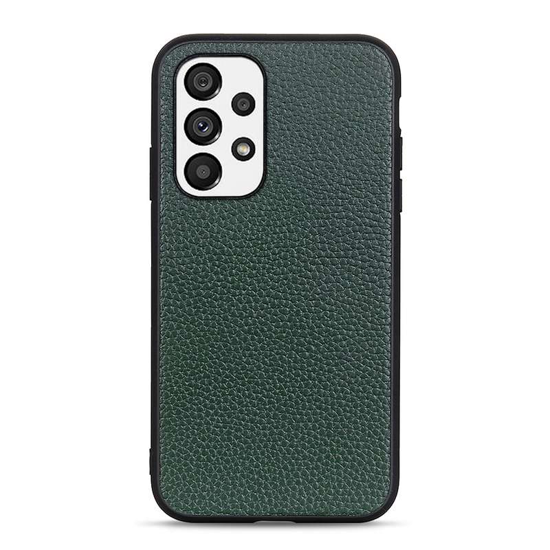 For Samsung Galaxy A73 5G Accurate Hole Litchi Texture Genuine Leather Phone Case(Green)