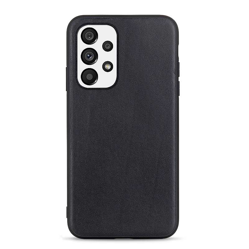 For Samsung Galaxy A73 5G Accurate Hole Lambskin Texture Genuine Leather Phone Case(Brown)