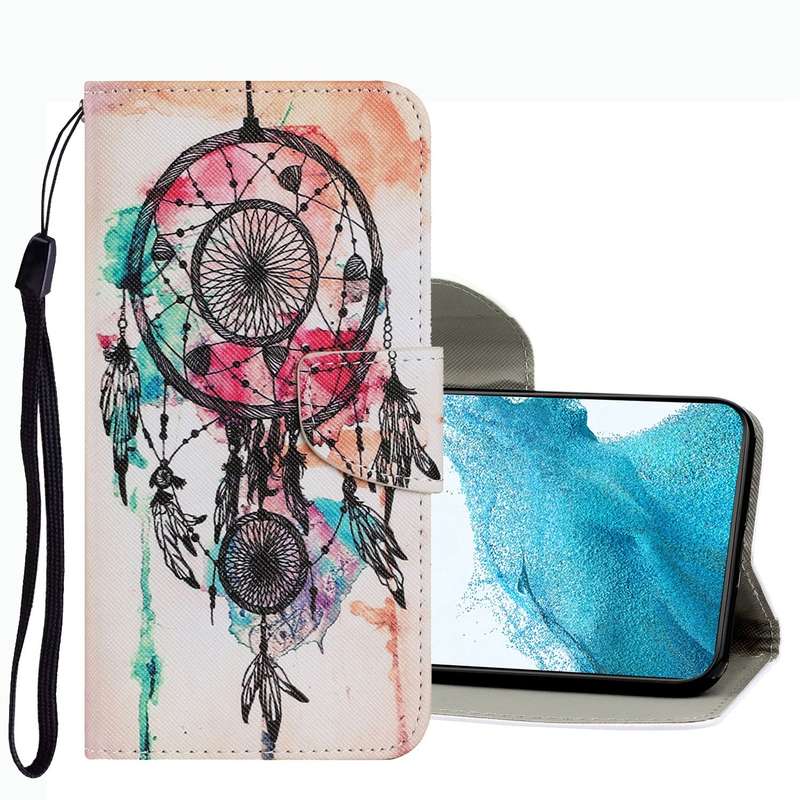For Samsung Galaxy S22 5G Coloured Drawing Pattern Leather Phone Case(Rose Wolf)