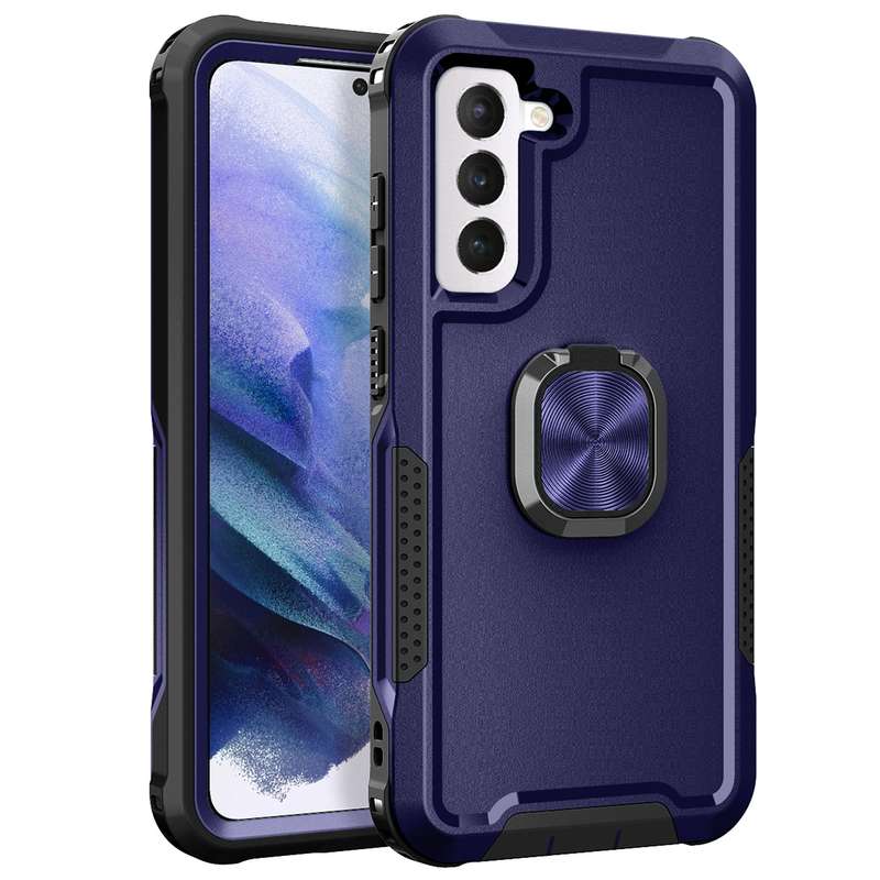 For Samsung Galaxy S21 FE 5G 3 in 1 Ring Holder PC + TPU Phone Case(Black)