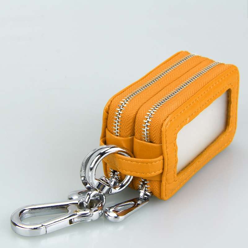9075 Universal Crocodile Texture Genuine Leather Double Zipper Car Key Case(Yellow)