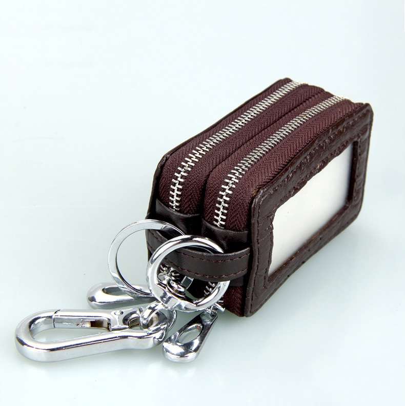 9075 Universal Crocodile Texture Genuine Leather Double Zipper Car Key Case(Coffee)