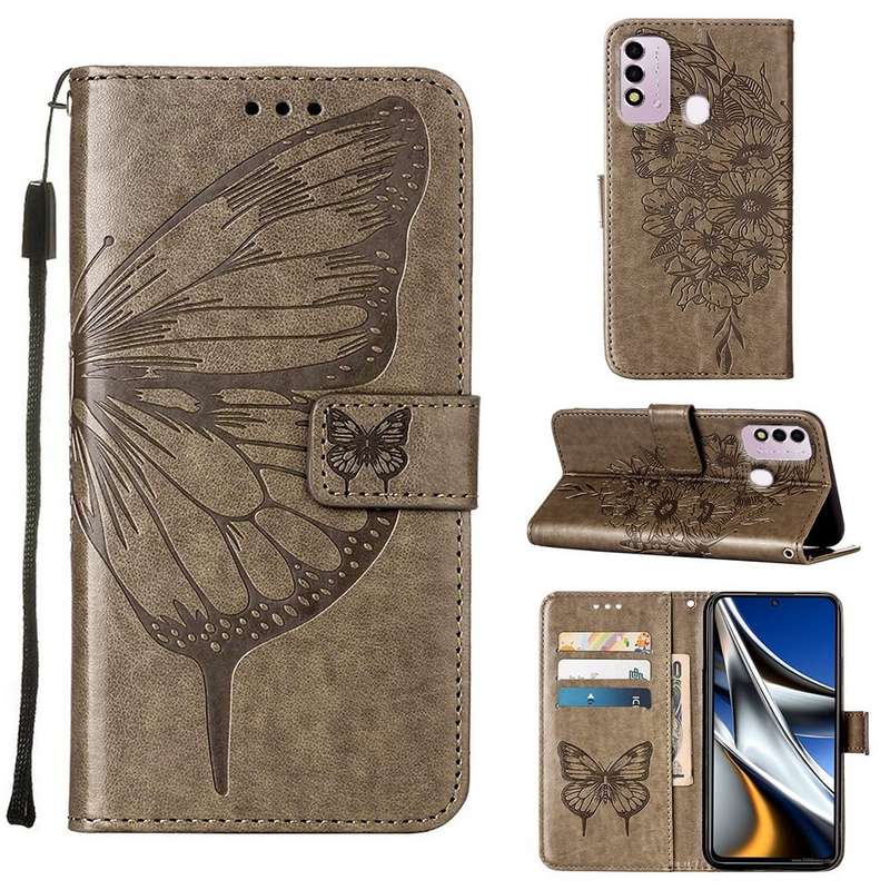 For Itel P37 / Vision 2s Embossed Butterfly Leather Phone Case(Green)