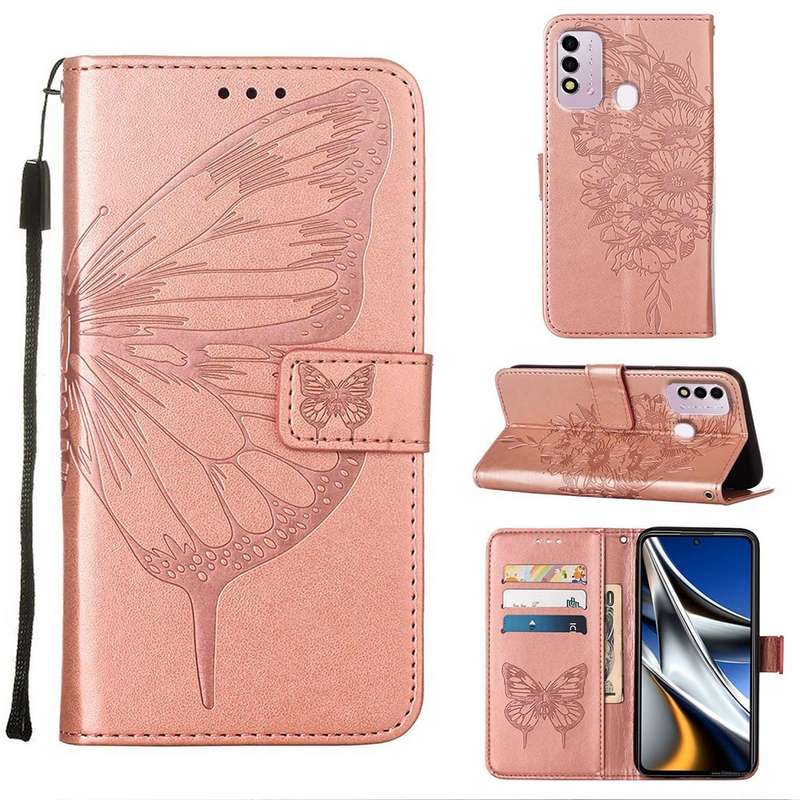 For Itel P37 / Vision 2s Embossed Butterfly Leather Phone Case(Green)
