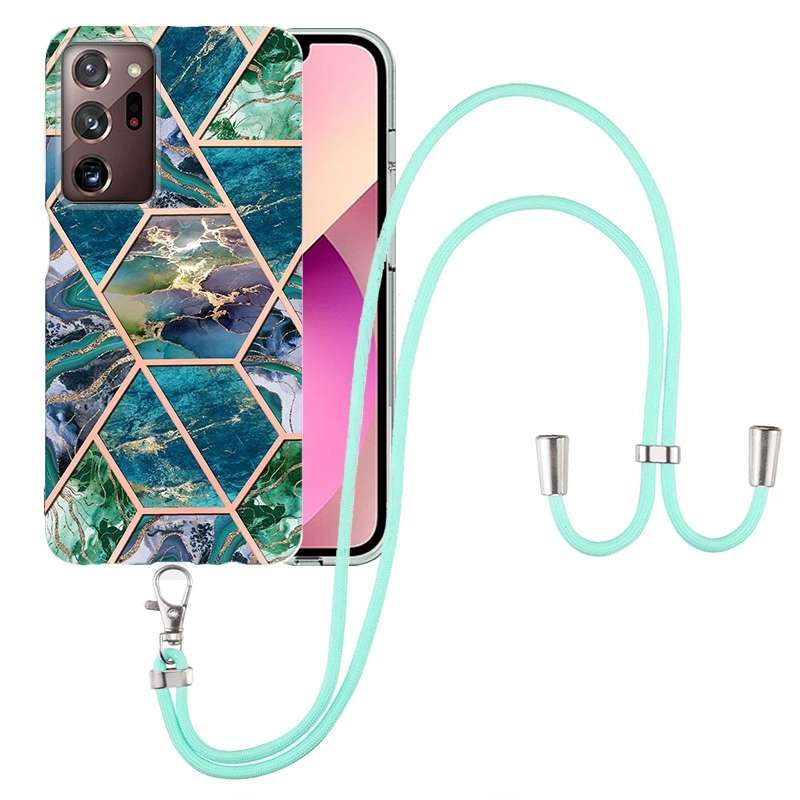 For OPPO A74 5G / A93 5G / A54 5G / A93s 5G Splicing Marble Flower Pattern TPU Phone Case with Lanya