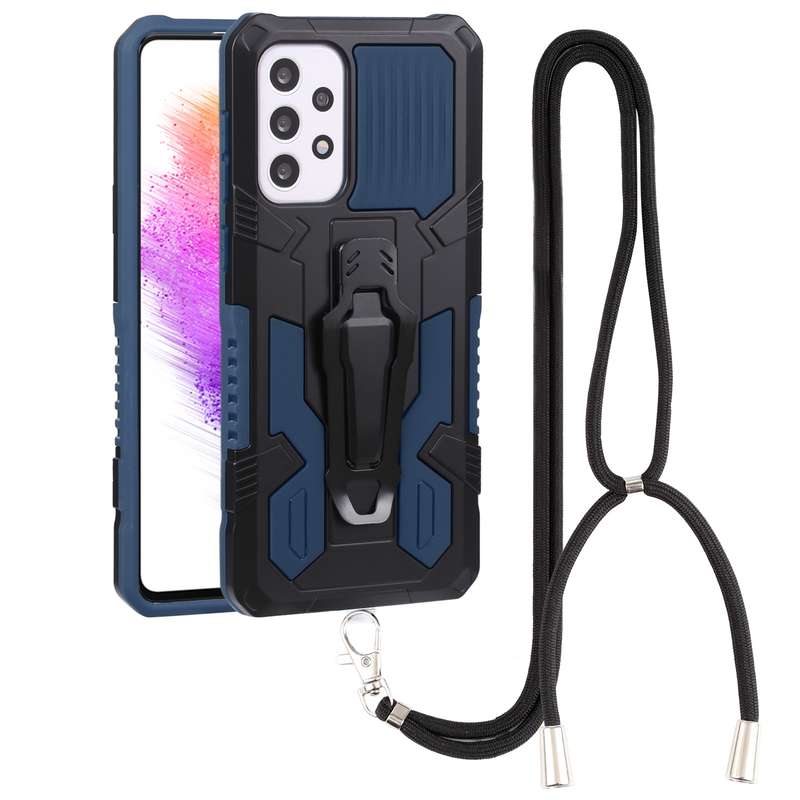 For Samsung Galaxy A73 5G Lanyard Mecha Armor Kickstand PC + TPU Phone Case(Grey)