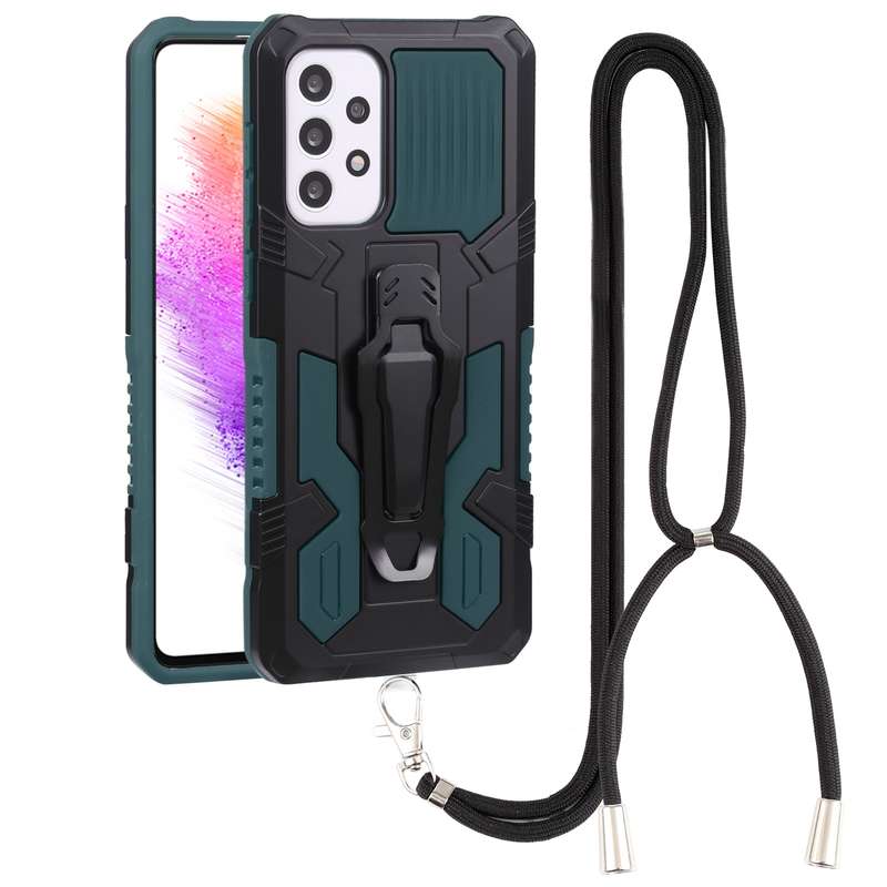 For Samsung Galaxy A73 5G Lanyard Mecha Armor Kickstand PC + TPU Phone Case(Grey)