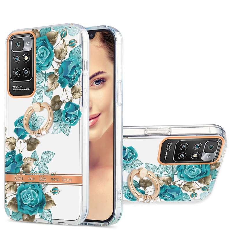 For OPPO A55 5G / A54 4G / A53S 5G / A16 / A54S 4G Ring IMD Flowers TPU Phone Case(Blue Rose)