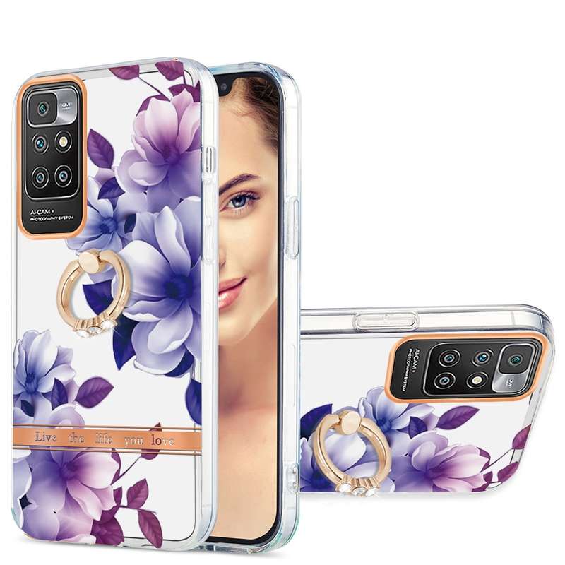 For Xiaomi Redmi 10 Ring IMD Flowers TPU Phone Case(Green Gardenia)