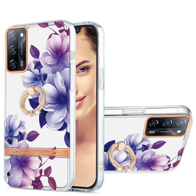 For OPPO A55 5G / A54 4G / A53S 5G / A16 / A54S 4G Ring IMD Flowers TPU Phone Case(Blue Rose)