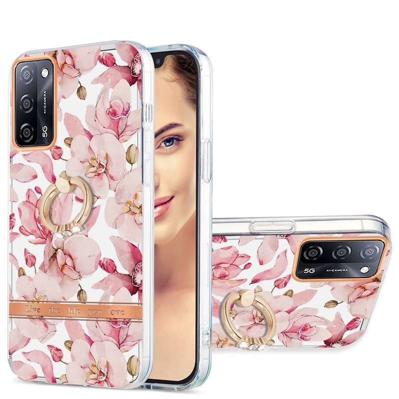 For OPPO A55 5G / A54 4G / A53S 5G / A16 / A54S 4G Ring IMD Flowers TPU Phone Case(Blue Rose)