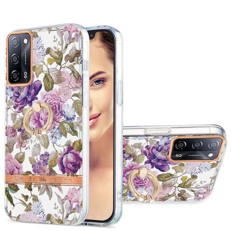 For OPPO A55 5G / A54 4G / A53S 5G / A16 / A54S 4G Ring IMD Flowers TPU Phone Case(Blue Rose)