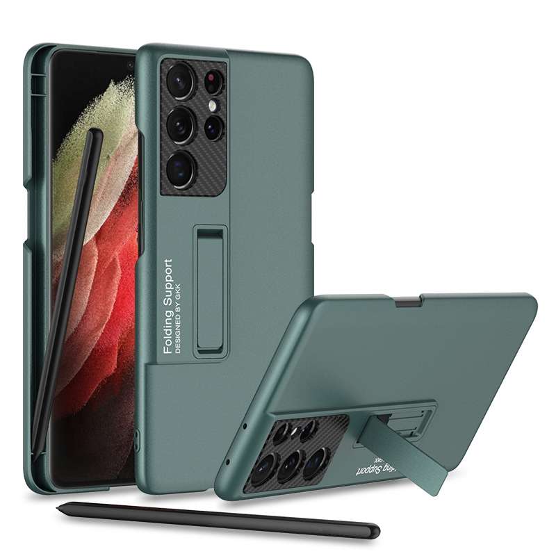 For Samsung Galaxy S21 Ultra 5G GKK Ultra-thin Shockproof Phone Case with Holder & Pen Slots & Stylu