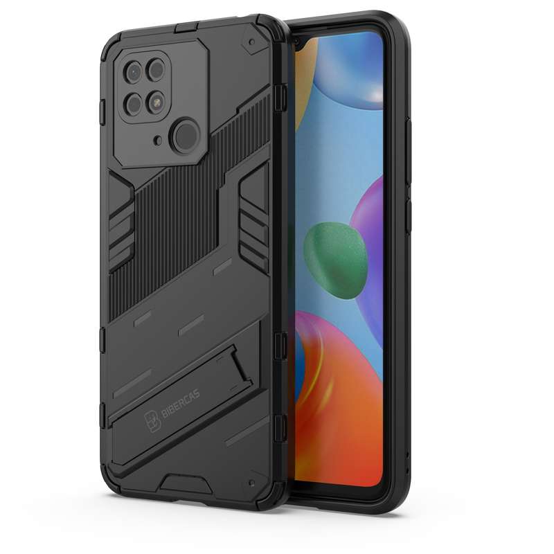For Xiaomi Redmi 10C 4G Punk Armor PC + TPU Phone Case with Holder(Black)