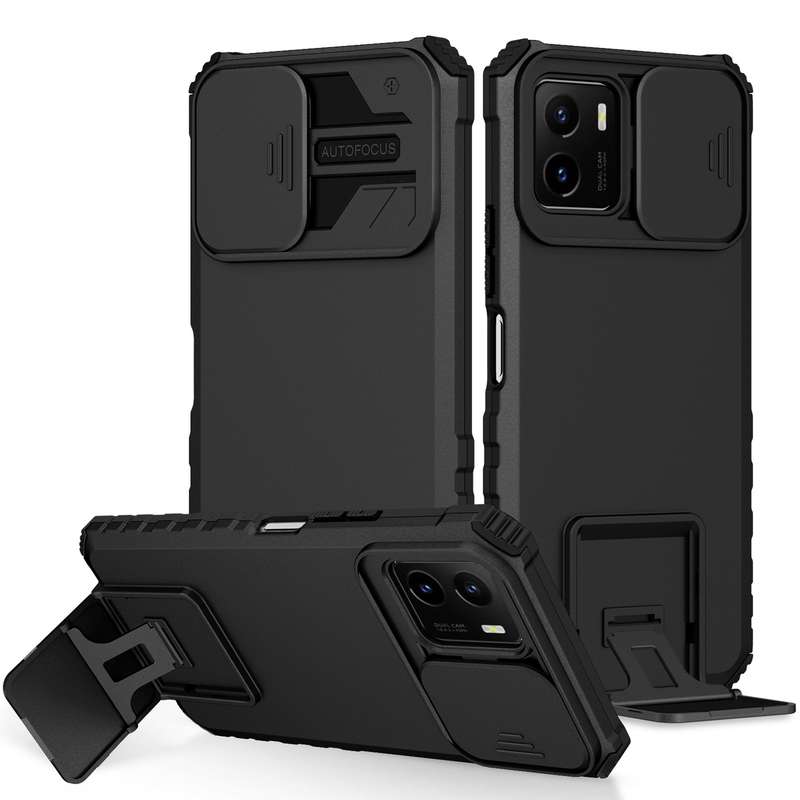 For vivo Y15s / Y15a Stereoscopic Holder Sliding Camshield Phone Case(Blue)
