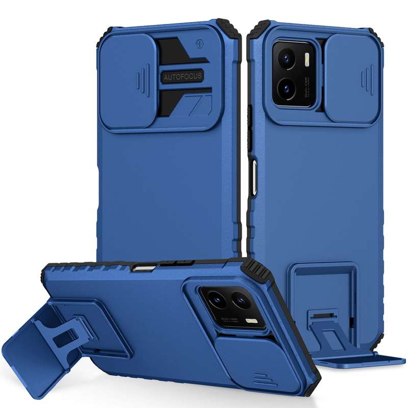 For vivo Y15s / Y15a Stereoscopic Holder Sliding Camshield Phone Case(Blue)