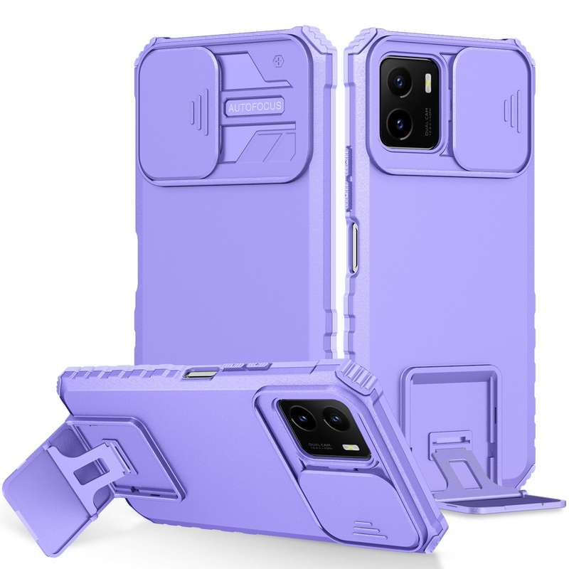 For vivo Y15s / Y15a Stereoscopic Holder Sliding Camshield Phone Case(Blue)