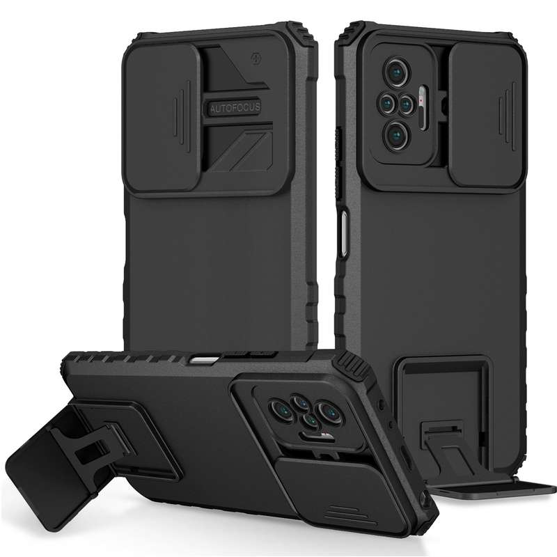 For Xiaomi Redmi Note 10 Pro 4G Stereoscopic Holder Sliding Camshield Phone Case(White)