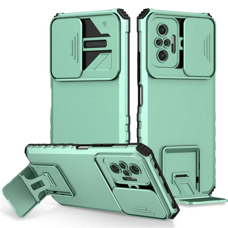 For Xiaomi Redmi Note 10 Pro 4G Stereoscopic Holder Sliding Camshield Phone Case(Green)