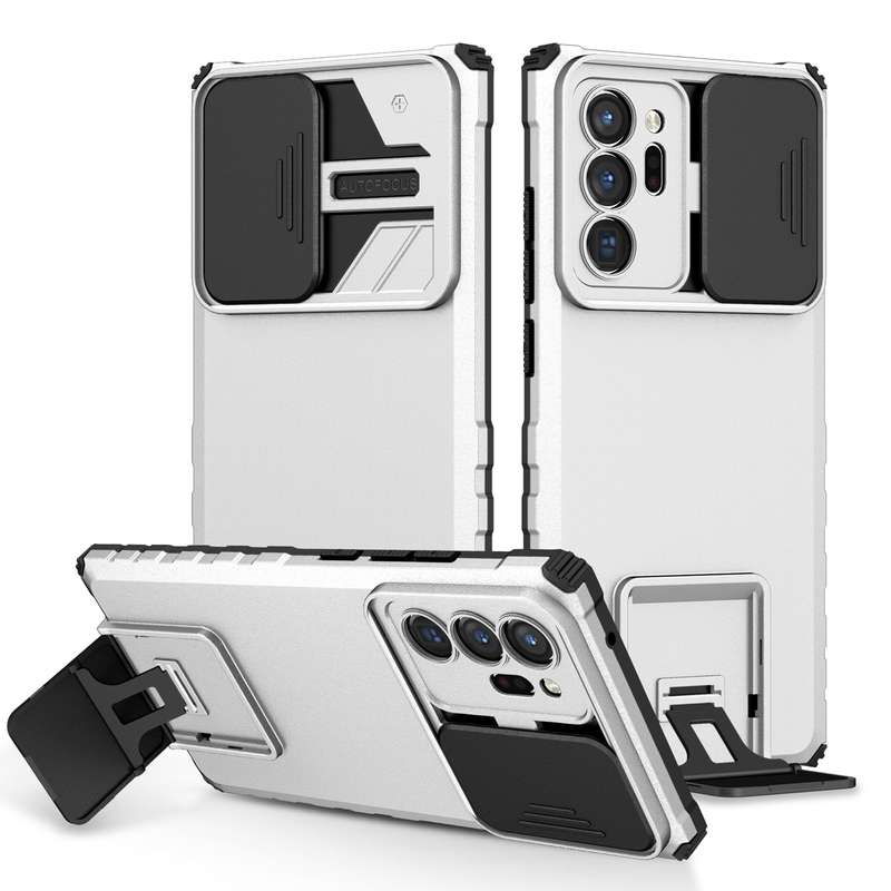 For Samsung Galaxy Note20 Ultra Stereoscopic Holder Sliding Camshield Phone Case(Black)