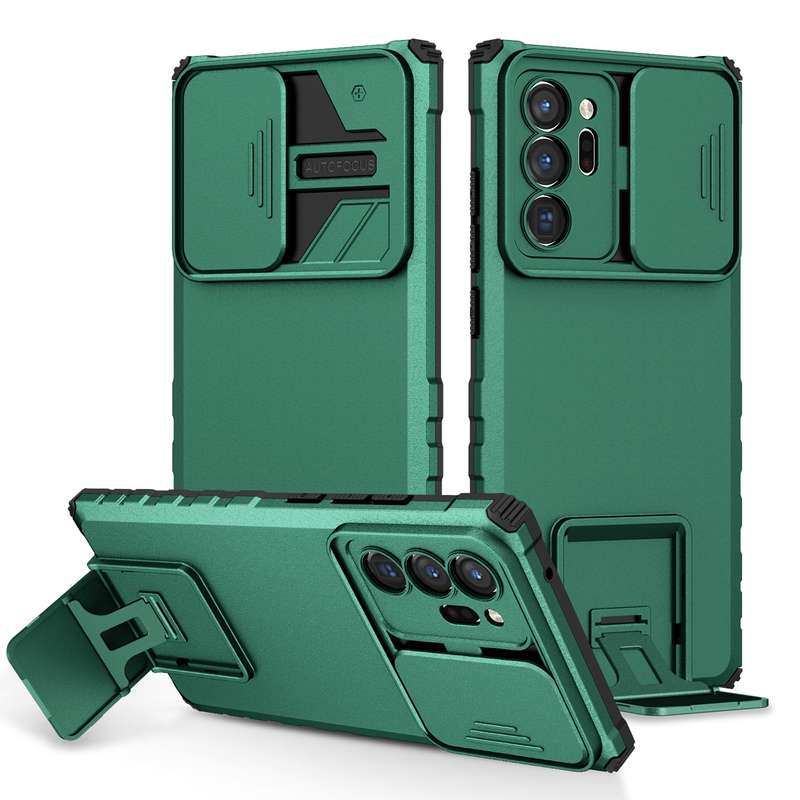 For Samsung Galaxy Note20 Ultra Stereoscopic Holder Sliding Camshield Phone Case(Black)