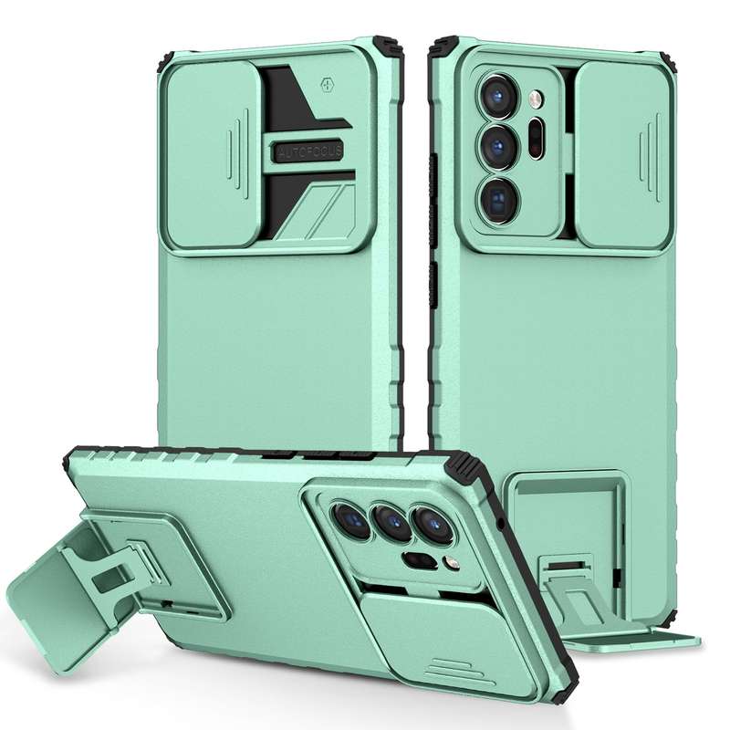 For Samsung Galaxy Note20 Ultra Stereoscopic Holder Sliding Camshield Phone Case(Black)