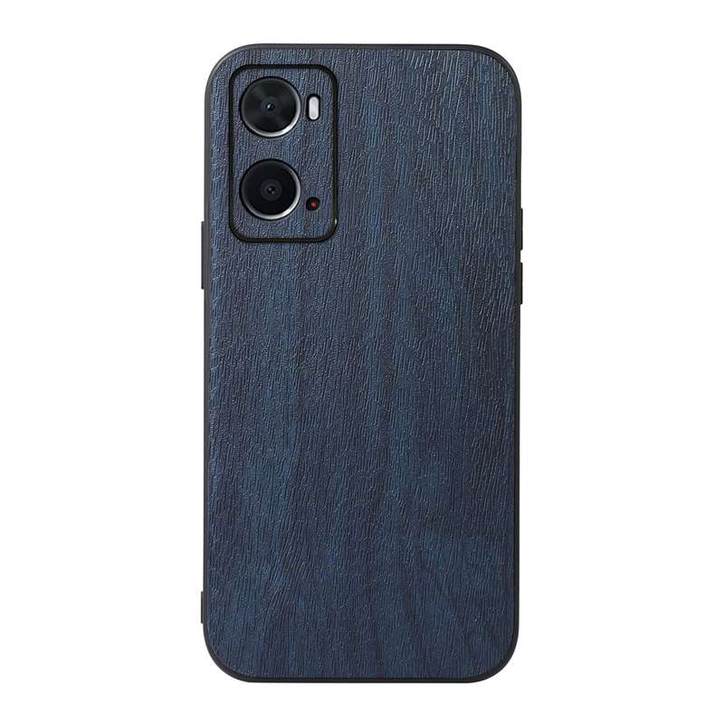 For OPPO A76 Wood Texture PU Phone Case(Blue)