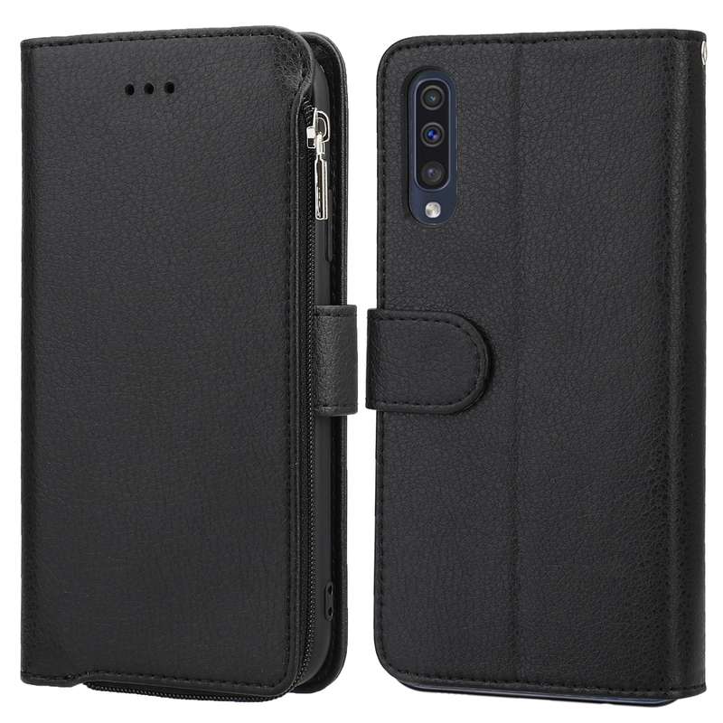 For Samsung Galaxy A30s / A50s Microfiber Zipper Horizontal Flip Leather Case(Brown)