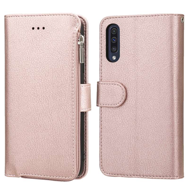 For Samsung Galaxy A30s / A50s Microfiber Zipper Horizontal Flip Leather Case(Brown)