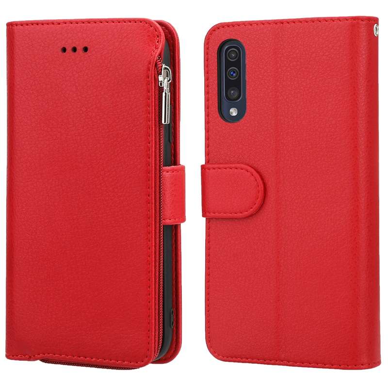 For Samsung Galaxy A30s / A50s Microfiber Zipper Horizontal Flip Leather Case(Brown)