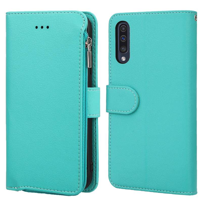 For Samsung Galaxy A30s / A50s Microfiber Zipper Horizontal Flip Leather Case(Brown)
